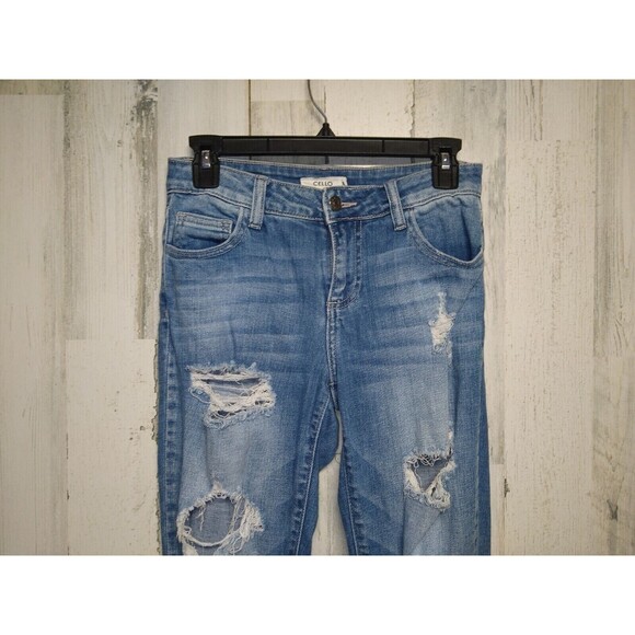 Cello Jeans Womens Size 3 Destroyed Cropped Cut Out Ankle Skinny - Picture 3 of 9